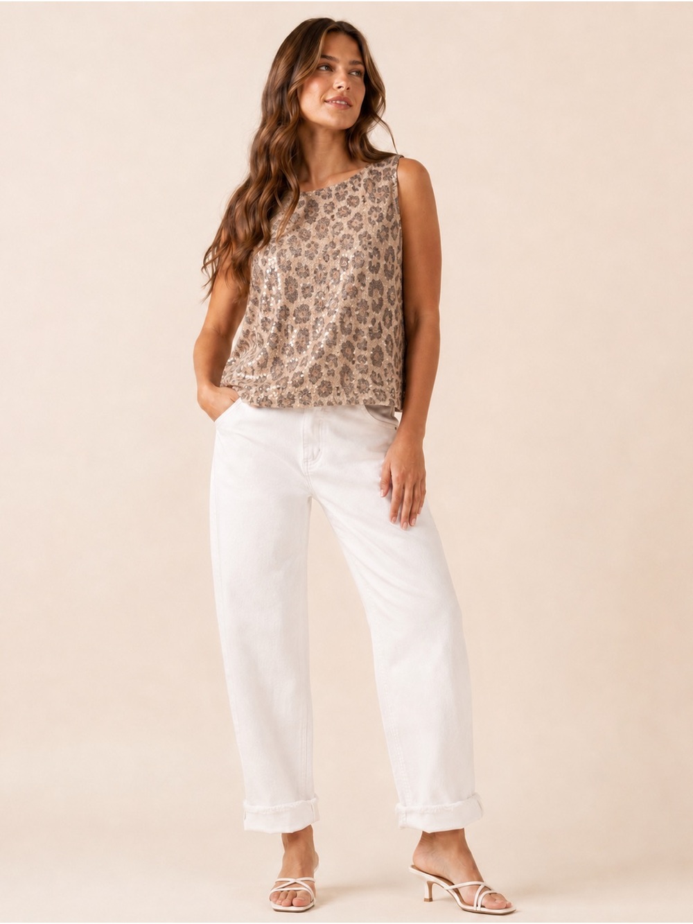 Chico's Beige Leopard Print Sequin Tank Top US 16 Chicos 3